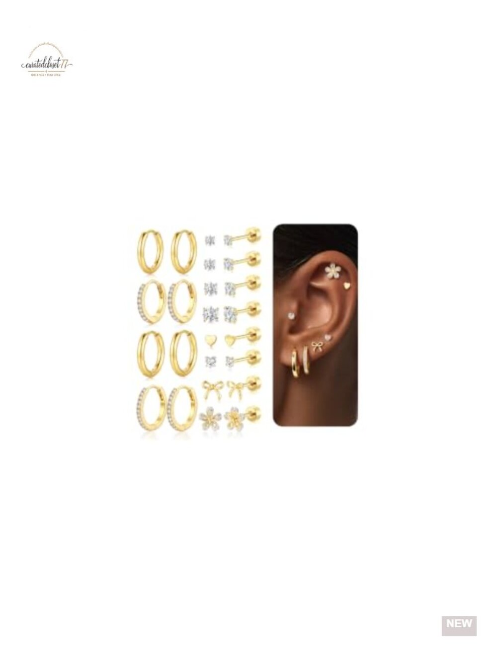 12 Pair Earring Set Studs & Hoops CZ Hypoallergenic Flat Back